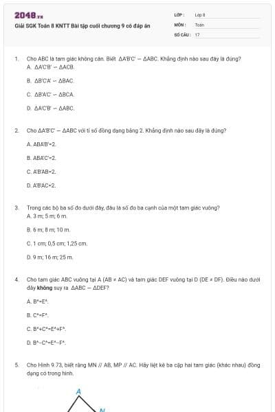 Giải SGK Toán 8 KNTT Bài tập cuối chương 9 có đáp án