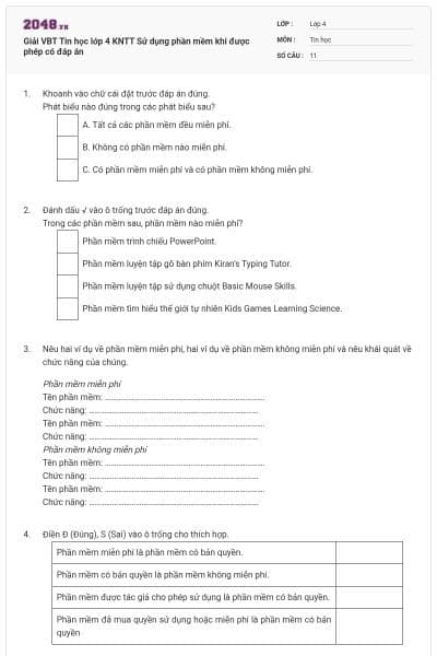 Giải VBT Tin học lớp 4 KNTT Sử dụng phần mềm khi được phép có đáp án