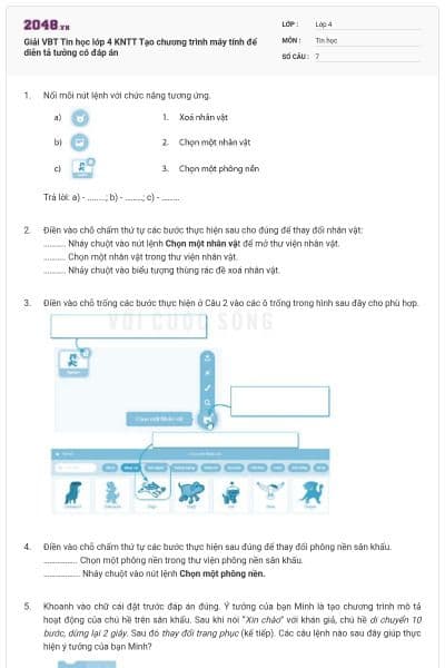 Giải VBT Tin học lớp 4 KNTT Tạo chương trình máy tính để diễn tả tưởng có đáp án