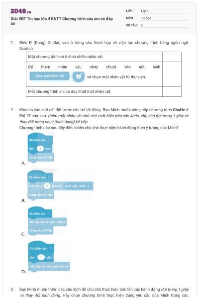 Giải VBT Tin học lớp 4 KNTT Chương trình của em có đáp án