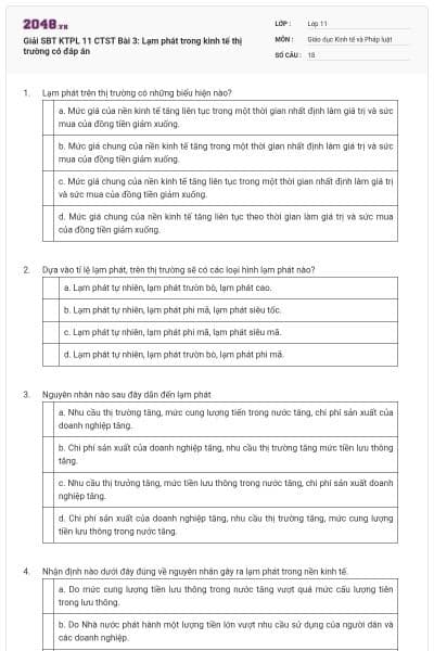 Giải SBT KTPL 11 CTST Bài 3: Lạm phát trong kinh tế thị trường có đáp án