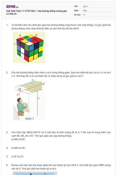 Giải SGK Toán 11 CTST Bài 1. Hai đường thẳng vuông góc có đáp án