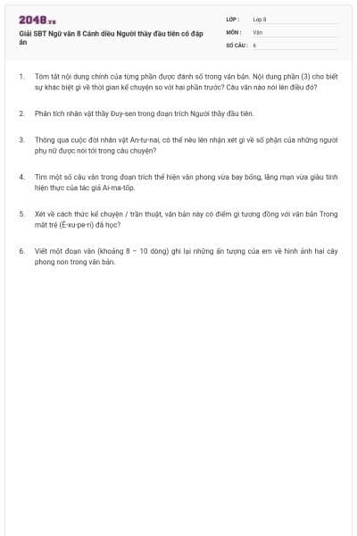 Giải SBT Ngữ văn 8 Cánh diều Người thầy đầu tiên có đáp án