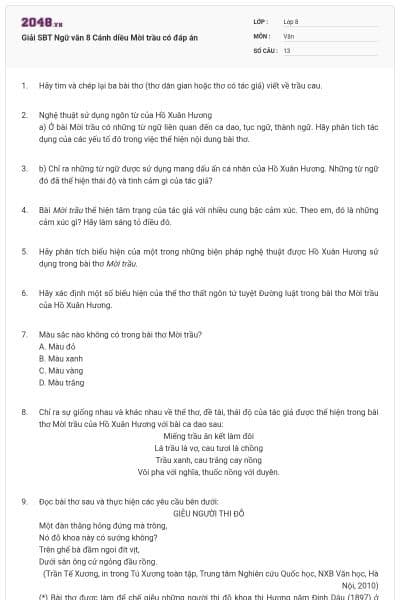 Giải SBT Ngữ văn 8 Cánh diều Mời trầu có đáp án