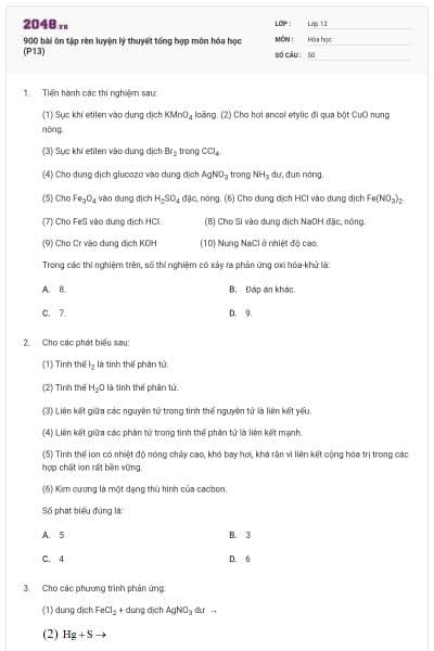 900 bài ôn tập rèn luyện lý thuyết tổng hợp môn hóa học (P13)