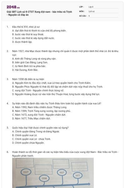 Giải SBT Lịch sử 8 CTST Xung đột nam - bắc triều và Trịnh - Nguyễn có đáp án
