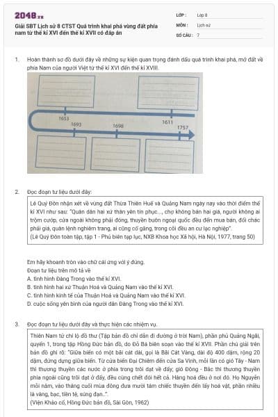 Giải SBT Lịch sử 8 CTST Quá trình khai phá vùng đất phía nam từ thế kỉ XVI đến thế kỉ XVII có đáp án