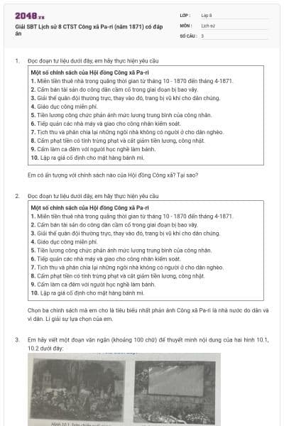 Giải SBT Lịch sử 8 CTST Công xã Pa-ri (năm 1871) có đáp án