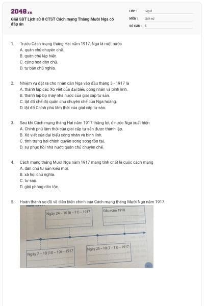 Giải SBT Lịch sử 8 CTST Cách mạng Tháng Mười Nga có đáp án