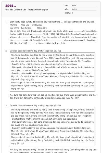 Giải SBT Lịch sử 8 CTST Trung Quốc có đáp án