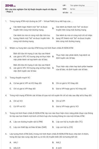 80+ câu trắc nghiệm Các kỹ thuật chuyển mạch có đáp án - Phần 3