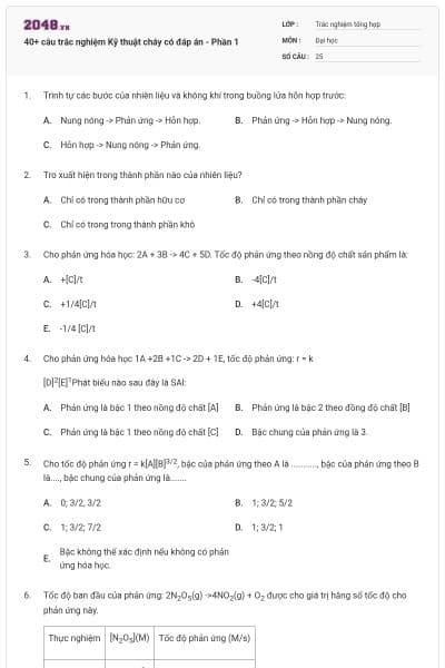 40+ câu trắc nghiệm Kỹ thuật cháy có đáp án - Phần 1