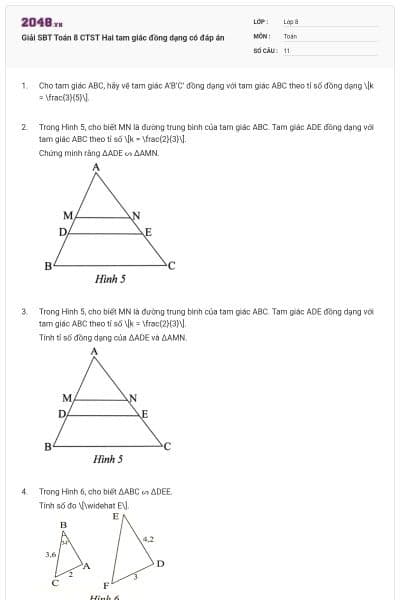 Giải SBT Toán 8 CTST Hai tam giác đồng dạng có đáp án