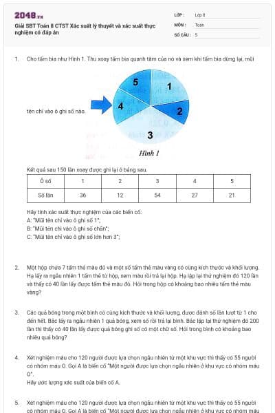 Giải SBT Toán 8 CTST Xác suất lý thuyết và xác suất thực nghiệm có đáp án