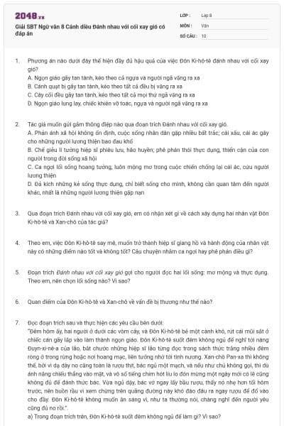 Giải SBT Ngữ văn 8 Cánh diều Đánh nhau với cối xay gió có đáp án