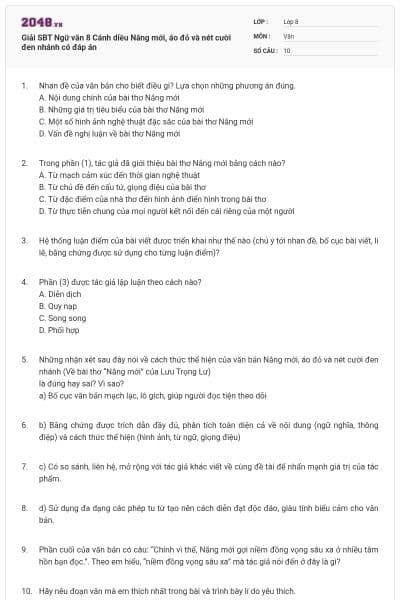 Giải SBT Ngữ văn 8 Cánh diều Nắng mới, áo đỏ và nét cười đen nhánh có đáp án