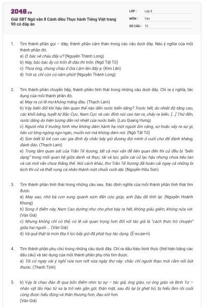 Giải SBT Ngữ văn 8 Cánh diều Thực hành Tiếng Việt trang 90 có đáp án