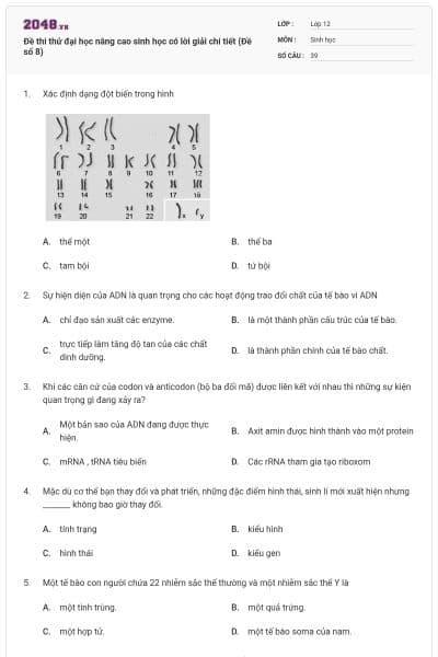Đề thi thử đại học nâng cao sinh học có lời giải chi tiết (Đề số 8)