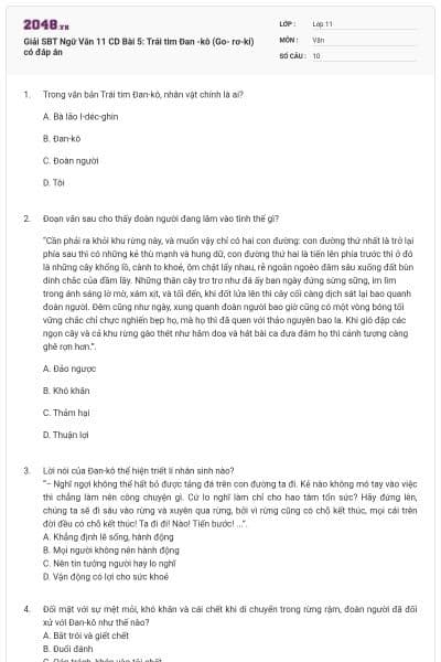 Giải SBT Ngữ Văn 11 CD Bài 5: Trái tim Đan -kô (Go- rơ-ki) có đáp án