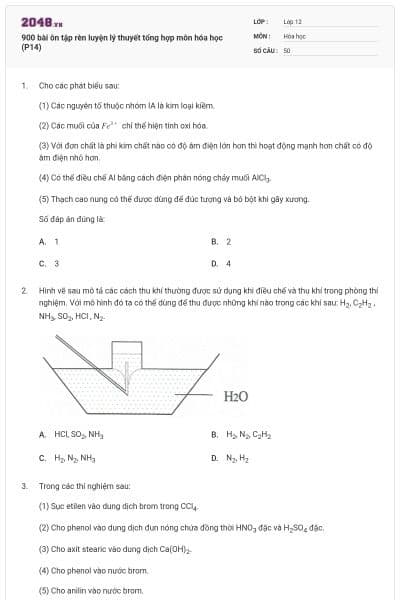 900 bài ôn tập rèn luyện lý thuyết tổng hợp môn hóa học (P14)