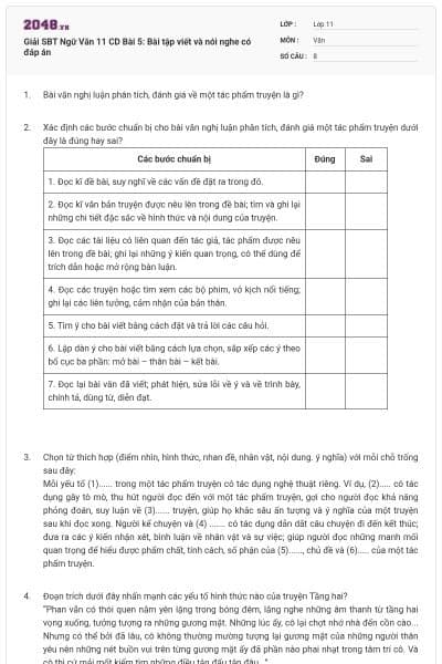 Giải SBT Ngữ Văn 11 CD Bài 5: Bài tập viết và nói nghe có đáp án