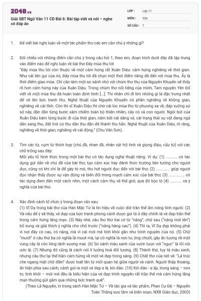 Giải SBT Ngữ Văn 11 CD Bài 6: Bài tập viết và nói – nghe có đáp án