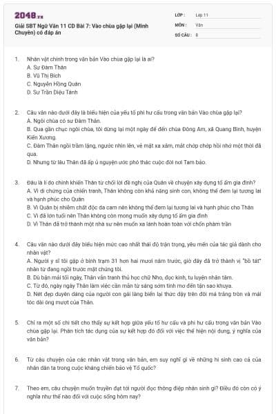 Giải SBT Ngữ Văn 11 CD Bài 7: Vào chùa gặp lại (Minh Chuyên) có đáp án