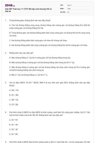 Giải SBT Toán học 11 CTST Bài tập cuối chương VIII có đáp án