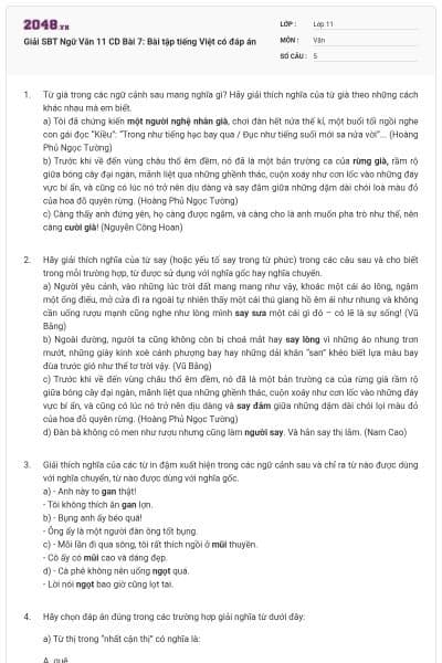 Giải SBT Ngữ Văn 11 CD Bài 7: Bài tập tiếng Việt có đáp án