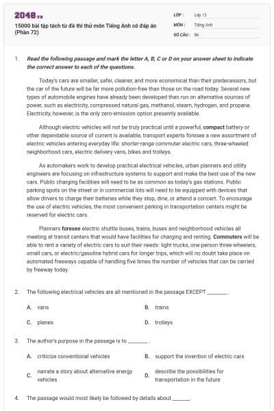 15000 bài tập tách từ đề thi thử môn Tiếng Anh có đáp án (Phần 72)