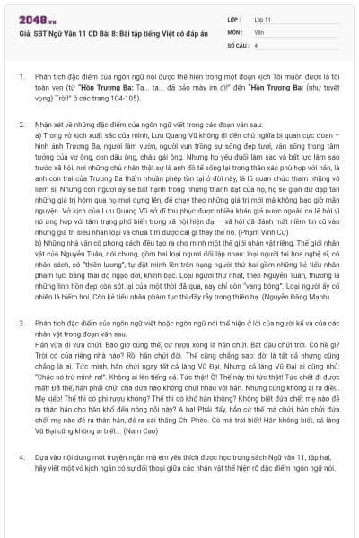 Giải SBT Ngữ Văn 11 CD Bài 8: Bài tập tiếng Việt có đáp án