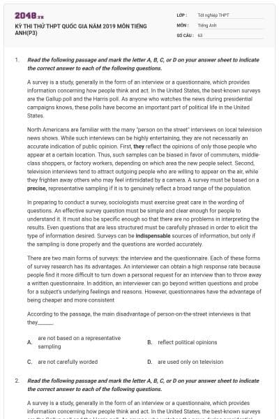 KỲ THI THỬ THPT QUỐC GIA NĂM 2019 MÔN TIẾNG ANH(P3)