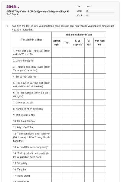 Giải SBT Ngữ Văn 11 CD Ôn tập và tự đánh giá cuối học kì 2 có đáp án