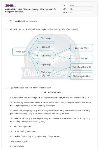 Giải SBT Ngữ văn 8 Chân trời sáng tạo Bài 4. Sắc thái của tiếng cười có đáp án