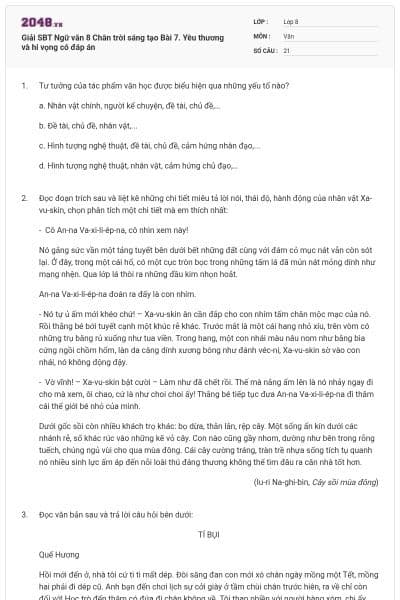 Giải SBT Ngữ văn 8 Chân trời sáng tạo Bài 7. Yêu thương và hi vọng có đáp án