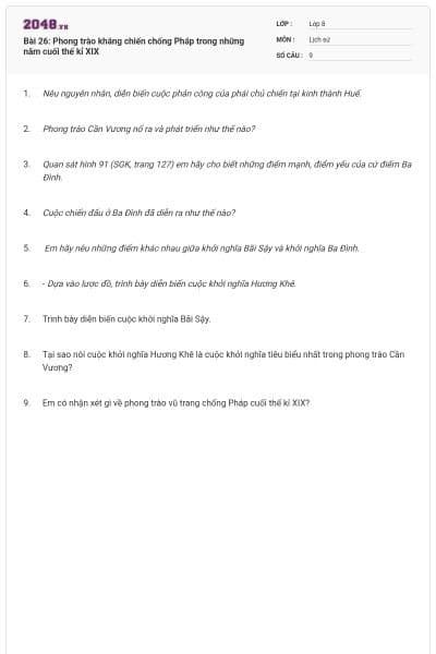 Bài 26: Phong trào kháng chiến chống Pháp trong những năm cuối thế kỉ XIX
