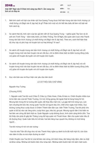 Giải SBT Ngữ văn 8 Chân trời sáng tạo Bài 9. Âm vang của lịch sử có đáp án