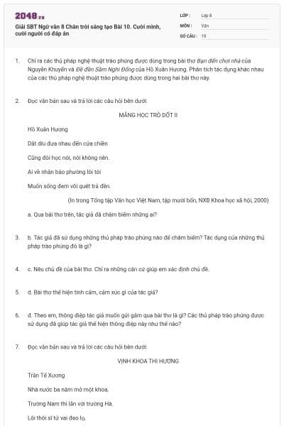 Giải SBT Ngữ văn 8 Chân trời sáng tạo Bài 10. Cười mình, cười người có đáp án
