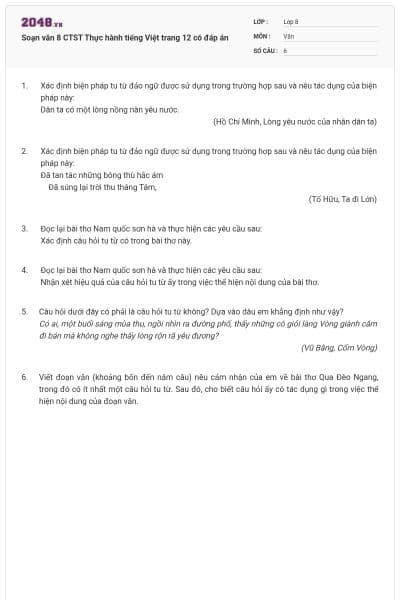 Soạn văn 8 CTST Thực hành tiếng Việt trang 12 có đáp án