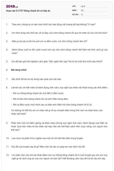 Soạn văn 8 CTST Bồng chanh đỏ có đáp án