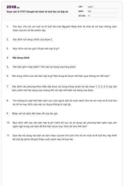 Soạn văn 8 CTST Chuyến du hành về tuổi thơ có đáp án