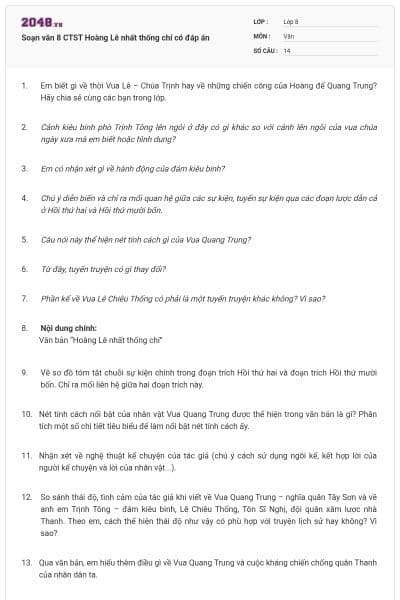 Soạn văn 8 CTST Hoàng Lê nhất thống chí có đáp án