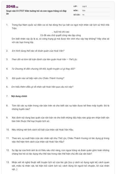 Soạn văn 8 CTST Viên tướng trẻ và con ngựa trắng có đáp án