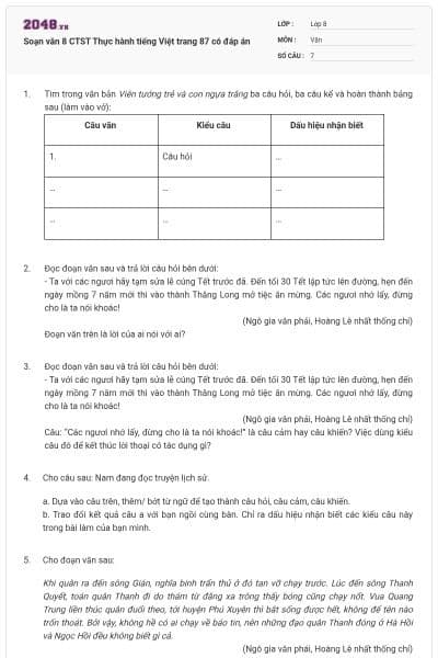 Soạn văn 8 CTST Thực hành tiếng Việt trang 87 có đáp án