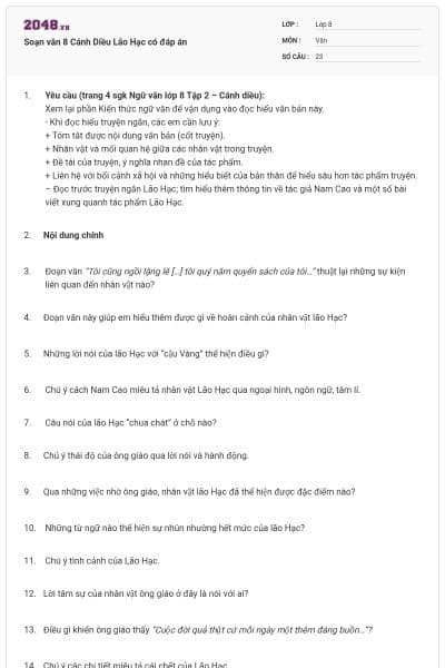 Soạn văn 8 Cánh Diều Lão Hạc có đáp án