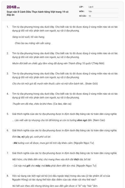 Soạn văn 8 Cánh Diều Thực hành tiếng Việt trang 19 có đáp án