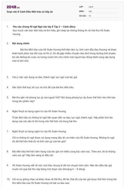 Soạn văn 8 Cánh Diều Mời trầu có đáp án