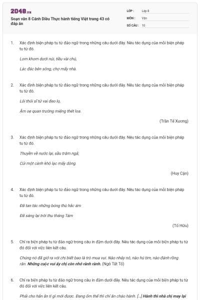 Soạn văn 8 Cánh Diều Thực hành tiếng Việt trang 43 có đáp án