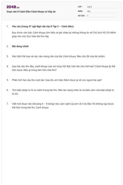 Soạn văn 8 Cánh Diều Cảnh khuya có đáp án