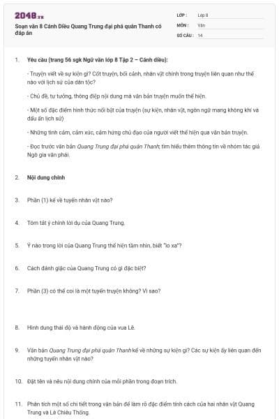 Soạn văn 8 Cánh Diều Quang Trung đại phá quân Thanh có đáp án